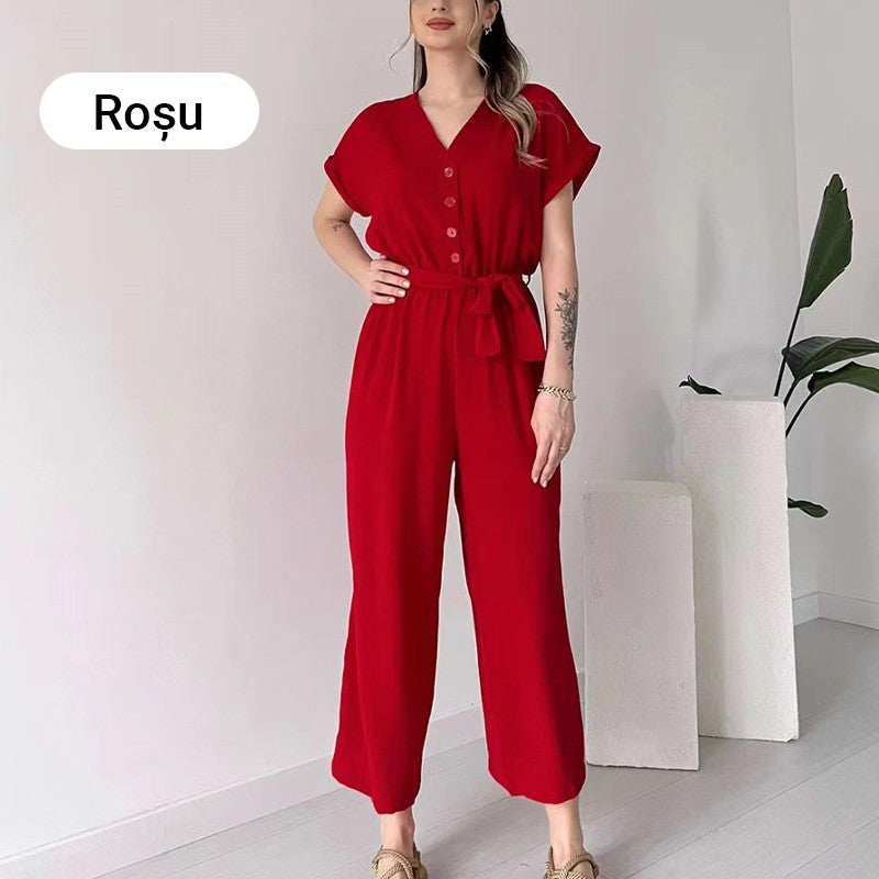 💖Női alkalmi rövid ujjú, V-nyakú kombiné