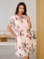 ❀Elegáns női félujjú sifon ruha mintával